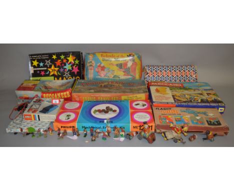 A mixed lot: Marx Tronic Train Set; Meccano Junior Power Drive Set M; Philips Mechanical Engineer Kit ME1201; Belinda of the 