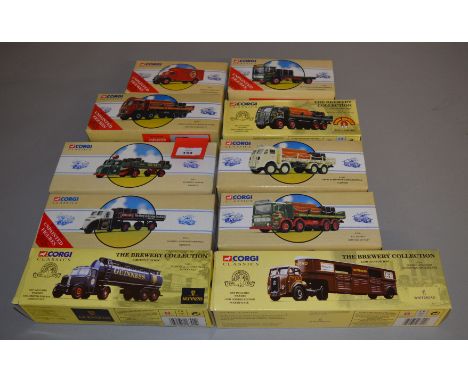 Ten boxed Corgi Classics diecast truck models including 97942 ERF 'Flowers' and 27701 Seddon Atkinson Horse Transporter Set  