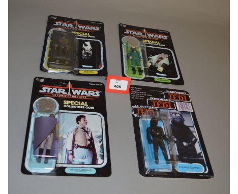 Four Kenner Star Wars 'last 17' 3 3/4" action figures, sealed on reproduction cards: Lando Calrissian General Pilot; Imperial