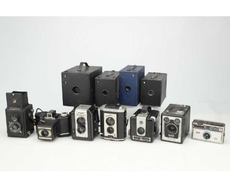 A Selection of 11 Box-Form Cameras, A Selection of 11 Box-Form Cameras,from maker's including Kodak, Voigtlander, Argus and m