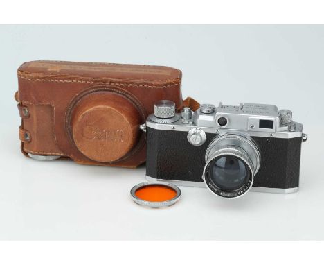 A Canon IIB Rangefinder Camera, A Canon IIB Rangefinder Camera,chrome, serial no. 34225, with Canon Serenar f/1.9 50mm lens, 