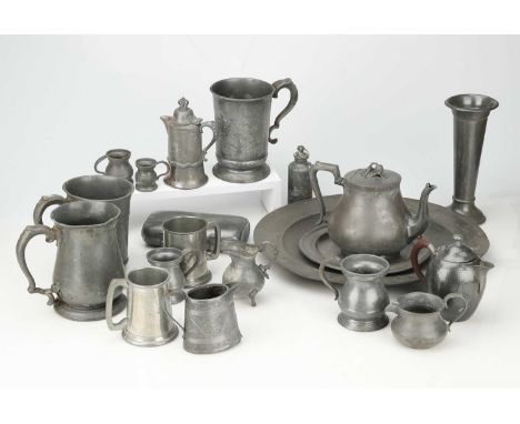 Pewter PewterA collection of 19th century and later pewter items, including canteen and cup by James Dixon &amp; Sons, hip fl