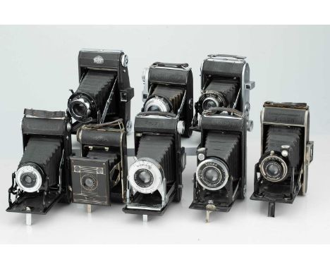A Selection of Folding Cameras, A Selection of Folding Cameras,from makers including Agfa, Kodak, Ensign, and more, untested,
