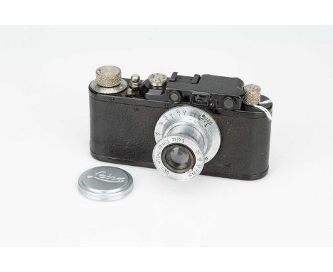 A Leica II Rangefinder Camera, A Leica II Rangefinder Camera,black, serial no. 180914, with Leitz Elmar f/3.5 50mm lens, body