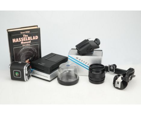 A Hasselblad PME5 Prism Viewfinder, A Hasselblad PME5 Prism Viewfinder,together with a Hasselblad pistol grip, a Polaroid bac