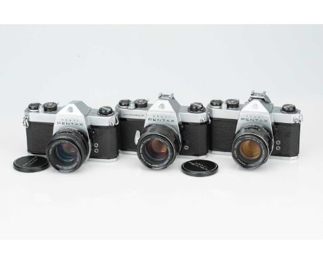 Three Pentax SLR Cameras, Three Pentax SLR Cameras,including Pentax SP500, SP1000 and SP F, each with standard lenses, bodies