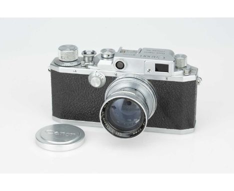 A Canon IIB Rangefinder Camera, A Canon IIB Rangefinder Camera,chrome, serial no. 53141, with Canon Serenar f/1.9 50mm lens, 