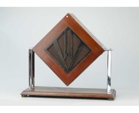 Radio RadioAn Art Deco mahogany and chromium plated audio speaker by Dallow Manufacturing Co. Ltd., Burton on Trent c.1932; o