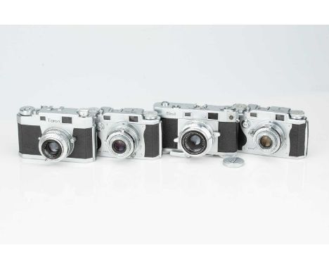 Four Japanese Rangefinder Cameras, Four Japanese Rangefinder Cameras,including two Konica II, Ricoh 500 and Taron 35, shutter