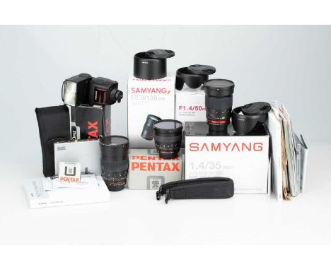 Three Samyang Pentax K Mount Lenses, Three Samyang Pentax K Mount Lenses,including f/1.4 35mm, f/1.5 50mm and f/2 135mm, toge