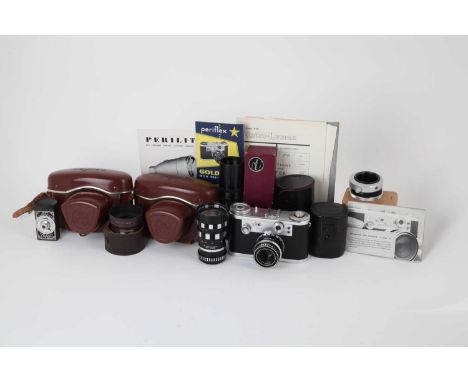 A Corfield Periflex 3 Camera, A Corfield Periflex 3 Camera,with a Lumar f/2.8 50mm lens, body, G, shutter requires attention,