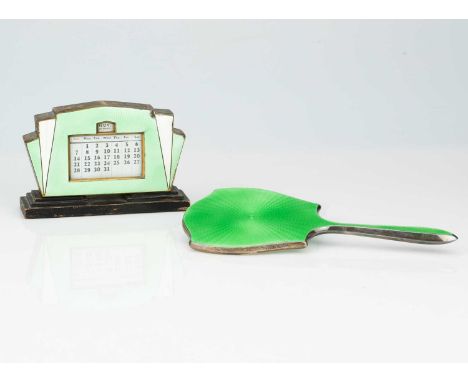 Art Deco Art DecoAn Art Deco silver halllmarked and engine turned hand mirror, marked Birmingham 1933 and by Daivis, Moss &am