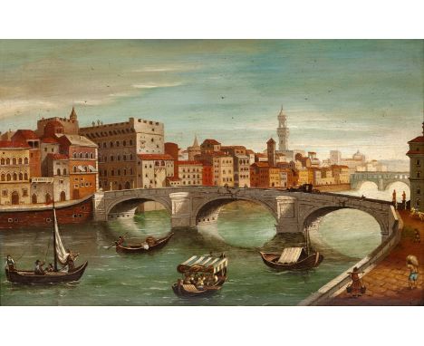 Follower of VICENTE MARIANI I TODOLÍ (Valencia, 1765 - Madrid, 1819)."Ponte Veccio, Florence.Oil on copper.Size: 29,5 x 46 cm