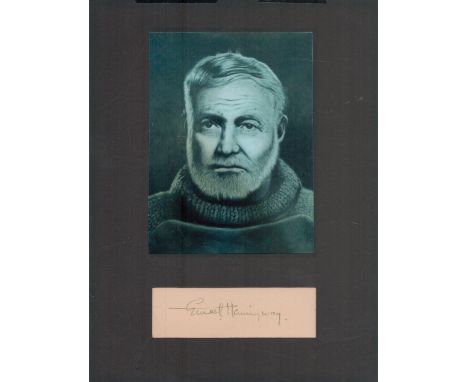 Ernest Hemingway signature piece 8x6 inch overall, small signature mounted with black and white photo of sketch. Good conditi