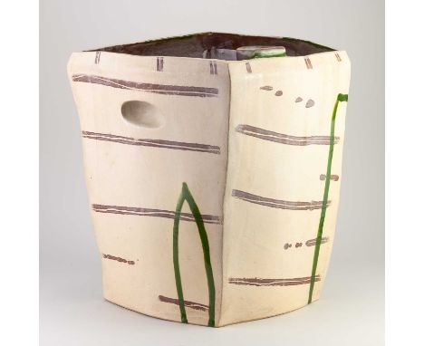 ALISON BRITTON (born 1948); 'Crate', a large earthenware vessel covered in red clay slip and matt earthenware glaze with trai