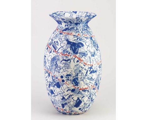 CAROLYN TRIPP (born 1962); 'My Greatest Desire', a tall porcelain vase decorated with hand-drawn and screen-printed imagery a