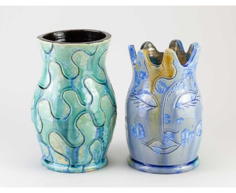 ZANDRA RHODES (born 1940); 'Two Vases', a stoneware baluster vase thrown by Kate Malone and decorated by Zandra Rhodes covere