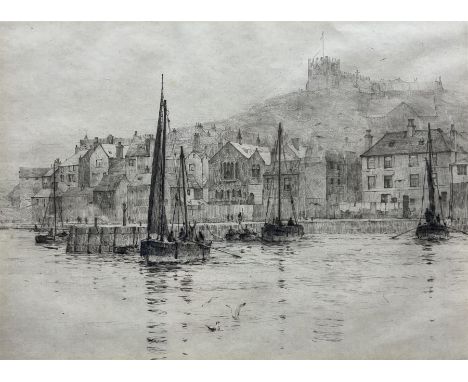 Rowland Langmaid (British 1897-1956): Whitby Harbour, etching signed in pencil 18cm x 25cm 