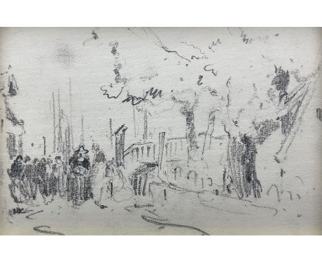 Owen Bowen (Staithes Group 1873-1967): Gathering in a Park - Holland, pencil sketch unsigned, inscribed verso 12cm x 17cm 
