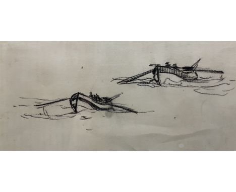 Joseph Richard Bagshawe (Staithes Group 1870-1909): Rowing Boats at Sea, charcoal sketch unsigned 8cm x 17cm Provenance: with