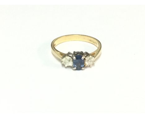 18ct gold 3 stone diamond/sapphire ring (1/4ct), size L 1/2, 3.9 gm approx. (A)