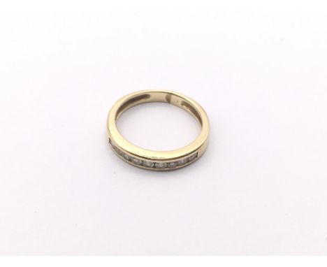 9ct gold channel set diamond 1/2 loop ring, size L, 2.7gm.