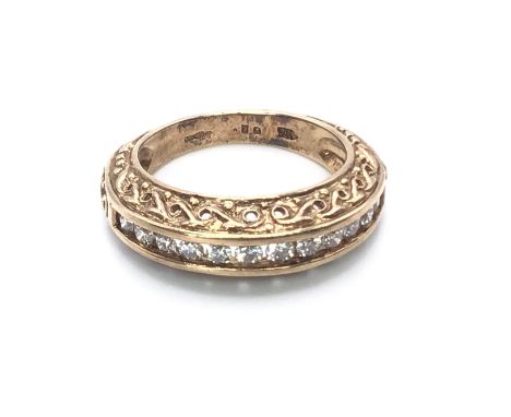 9ct Gold Filigree Band Diamond 1/2 Hoop. Weight 5.1gm. Size K.