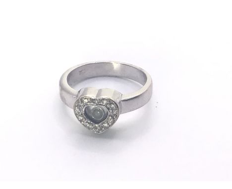 18ct White Gold Diamond Heart Ring with Floating Diamond. Weight 6.1gm. Size M/N.