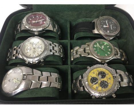 Six watch case including a slazenger, Adidas, Timberland, Dunlop etc.