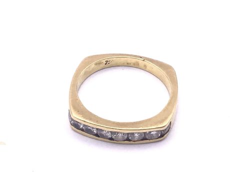 An 18ct gold square form Channel set Diamond ring, approximately 4g, Size L, (A).