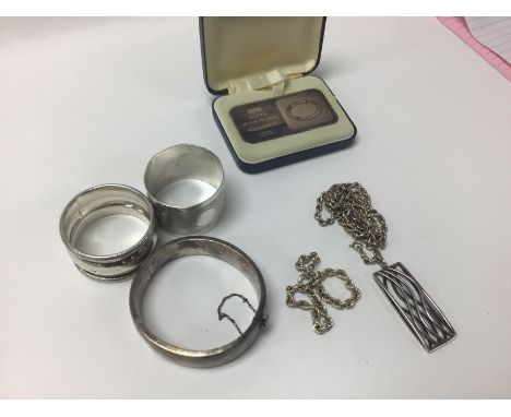 Silver napkin rings / bangle /ingot / rope chain and bracelet (B)