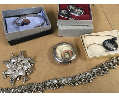 A collection of silver jewellery of Indian design together with a miniature oval portrait. NO RESERVE