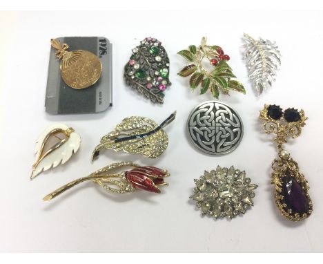 Ten vintage brooches.