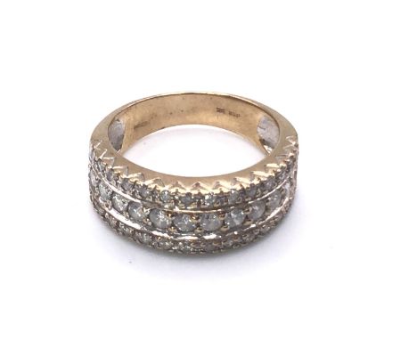 9ct Gold Triple Row Diamond Band Ring. Weight 4.3gm. Size O.