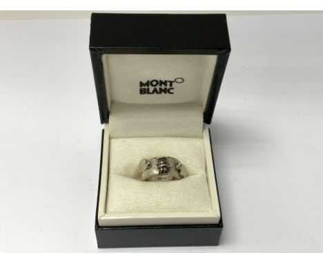 A boxed MontBlanc sterling silver double ring, Size G.