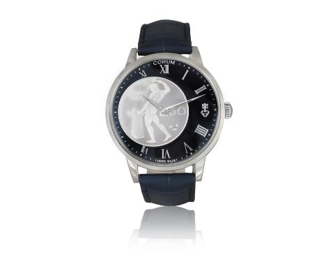 CORUM50 LIRE VULCANO, COIN WATCH,A fine stainless steel self-winding wristwatch. Unworn.Year : C.2019 Dial : Blue with applie