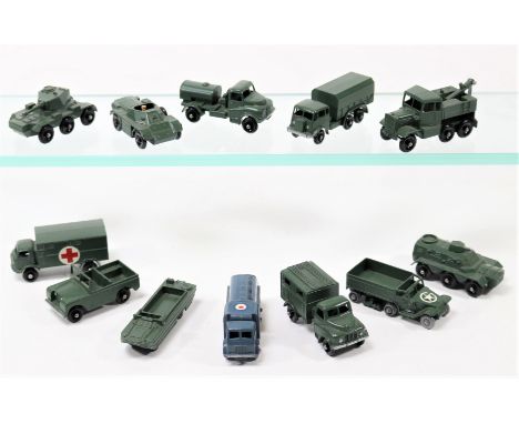 12x Matchbox Series military vehicles. 12, Land Rover. 49, Personnel Carrier. 54, Saracen Personnel Carrier. 55, DUKW. 61, Fe