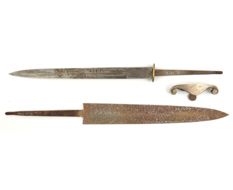 The blade only of an Imperial German presentation naval dirk,  of “maiden hair” damascus steel with early Eickhorn mark, etch