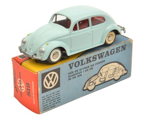 A Rare Tekno Volkswagen (819). In light blue with red interior, very pale grey base with plated/white wheels and black rubber