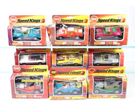 9x 1970s Matchbox Speed Kings. K-50, Street Rod. K-51, Barracuda. K-52, Datsun 240Z. K-53, Hot Fire Engine. K-54, 2x AMX Jave
