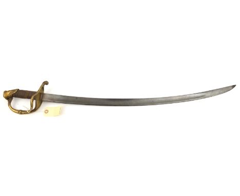 A composite French sword, curved, shallow fullered blade 28” (tip AF), with maker’s initials “...K&amp;....” (unclear) at for