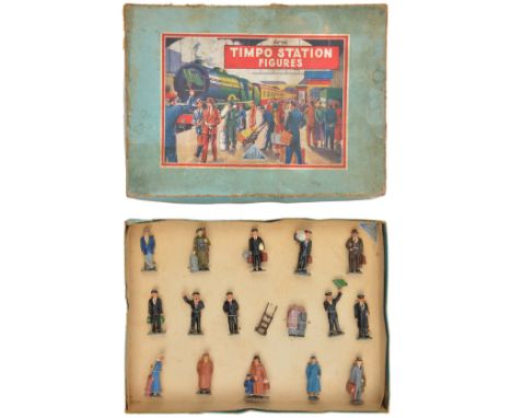 A rare 1950s Timpo Toys Station Figures Railway Series set (Set No.850). Comprising of 15 figures and 5 accessories. Station 