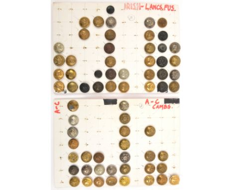 66 large buttons, including officer’s gilt Border Regt, Black Watch, A&amp;S, Bedfordshire, Vic and KC KORR, R Irish Regt, Ca