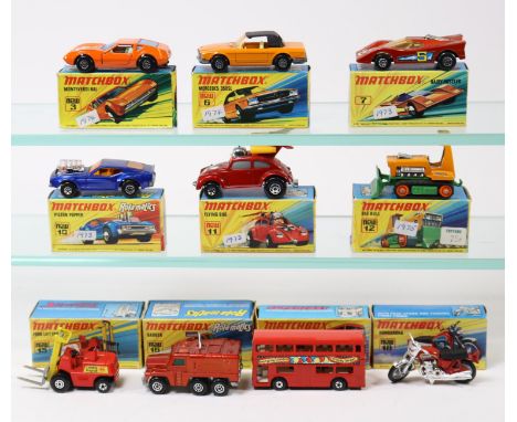 10 Matchbox Superfast/Rolamatics. 3, Monteverdi. 6, Mercedes 350SL. 7, Hairy Hustler. 10, Piston Popper. 11,Flying Bug. 12, B