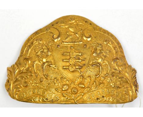 A die-struck gilt brass centre from a rayed helmet plate, c 1840, of the Madras Horse Artillery, bearing the East India Compa
