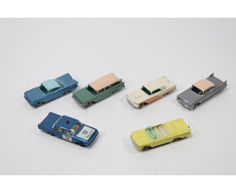 6x Matchbox Series vehicles. 27, Cadillac Sixty Special. 31, Ford Fairlane Station Wagon. 39, Pontiac Convertible. 55, Ford F