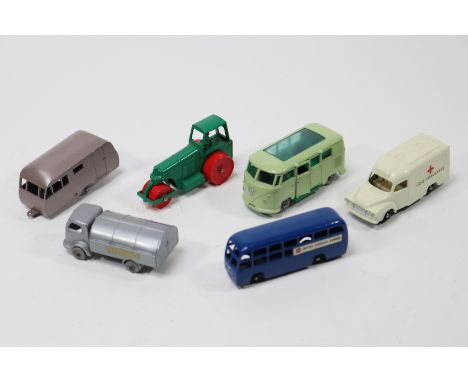 6x Matchbox Series vehicles. 1, Aveling Barford Road Roller. 14, Lomas Ambulance. 23, Bluebird Dauphine Caravan. 34, Caravett