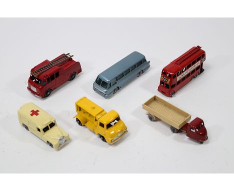 6x Matchbox Series vehicles. 9, Merryweather fire Engine. 10, Scammell Mechanical Horse. 14, Daimler Ambulance. 28, Ford Tham