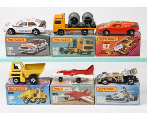 6x Matchbox Superfast 75 Series. 25d, Audi Quattro. 26c, Site Dumper. 26e, Volvo Cable Truck. 27b, Swing Wing. 27e, Lamborghi