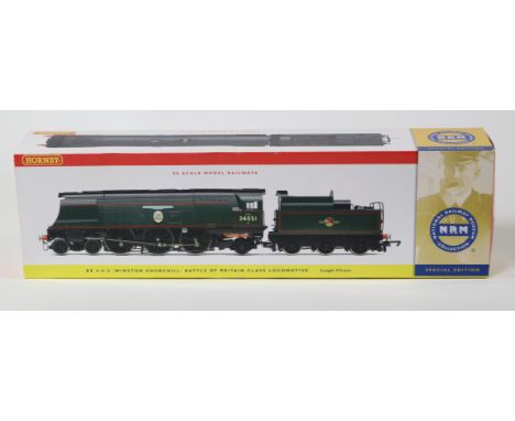 Hornby Railways BR Battle of Britain Class 4-6-2 tender locomotive 'Winston Churchill' R.2385. In lined Brunswick green liver